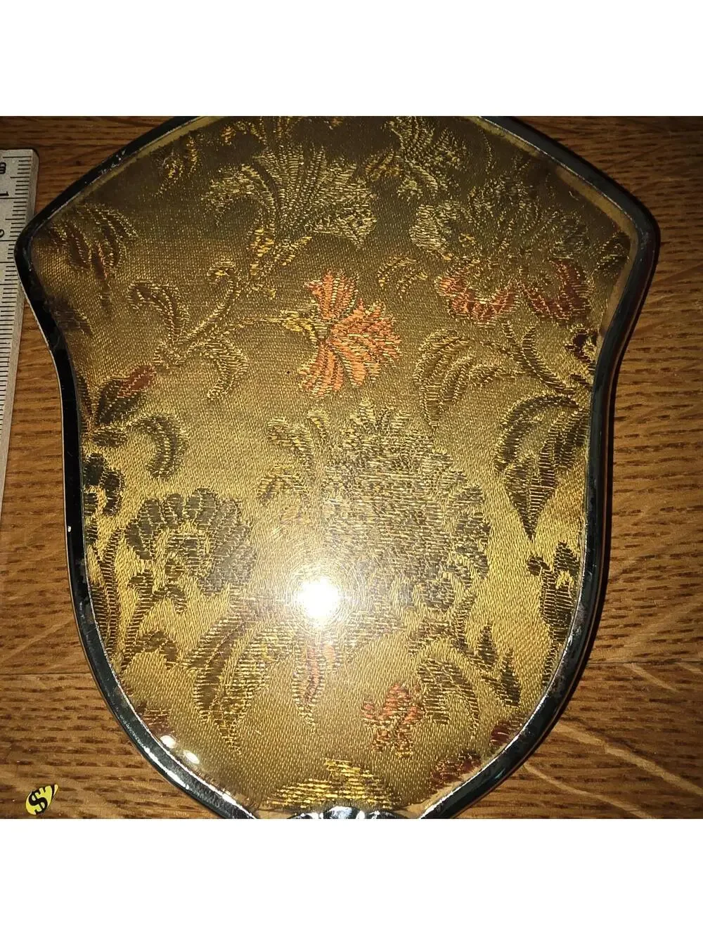 Vintage Style Handheld Vanity Mirror with Floral Brocade Back